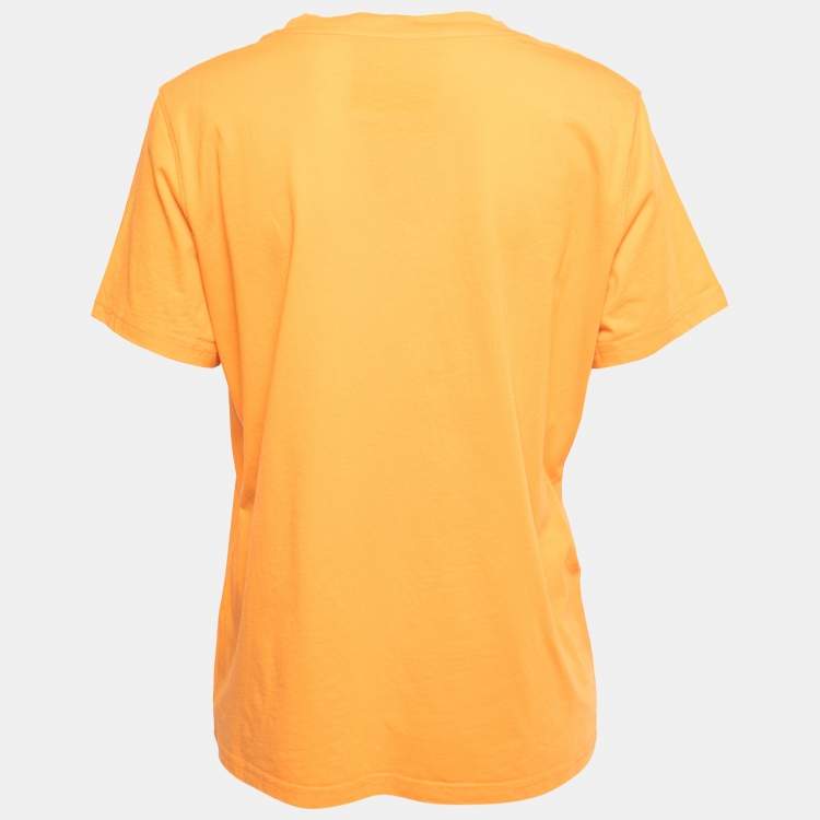 Pre Owned Moschino Couture Orange Logo Printed Cotton Half Sleeve T-Shirt L
