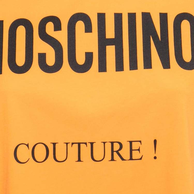 Pre Owned Moschino Couture Orange Logo Printed Cotton Half Sleeve T-Shirt L