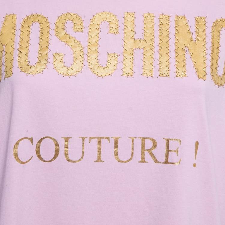 Pre Owned Moschino Couture Pink Cotton Logo Print T-Shirt M