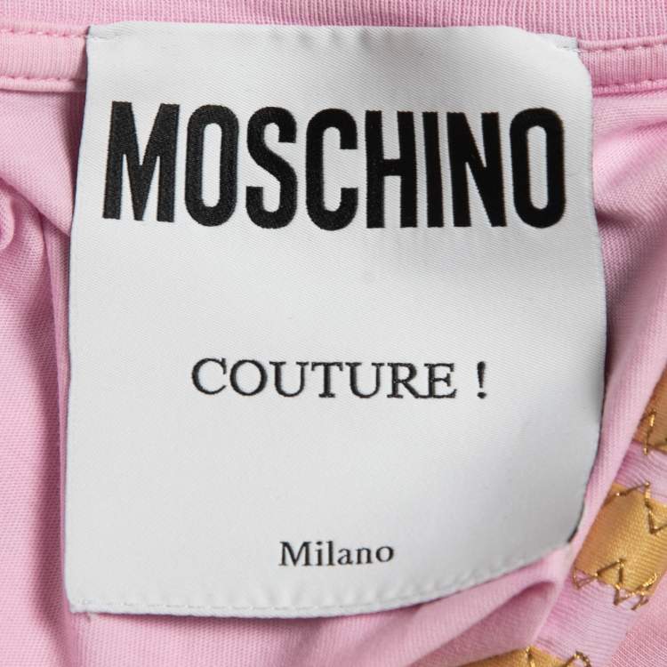 Pre Owned Moschino Couture Pink Cotton Logo Print T-Shirt M