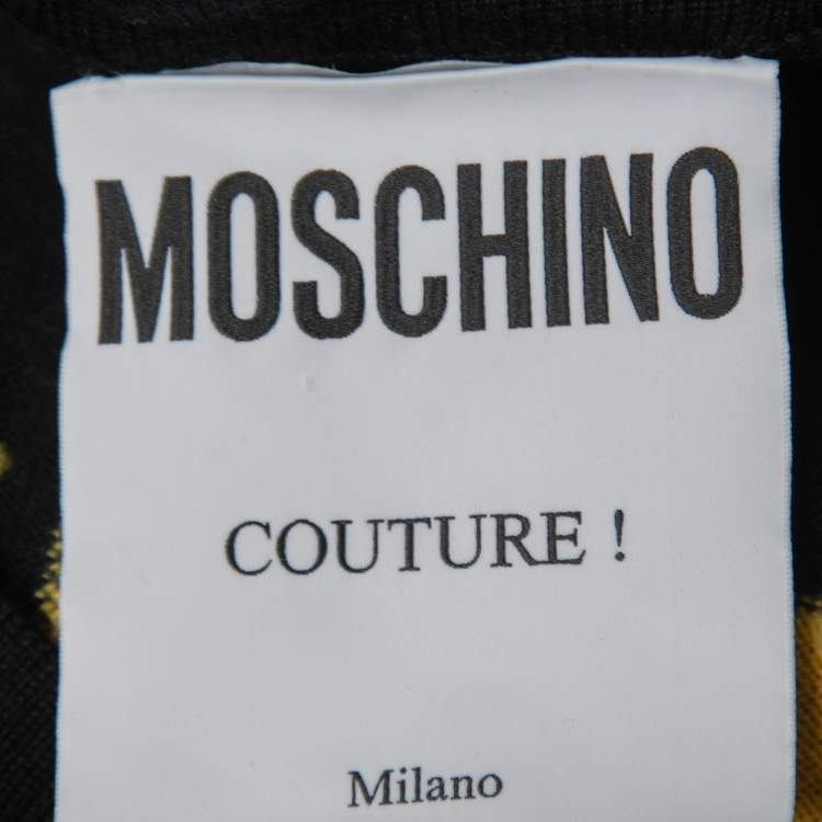 Pre Owned Moschino Couture Black Logo Patterned Wool Button Front Cardigan M
