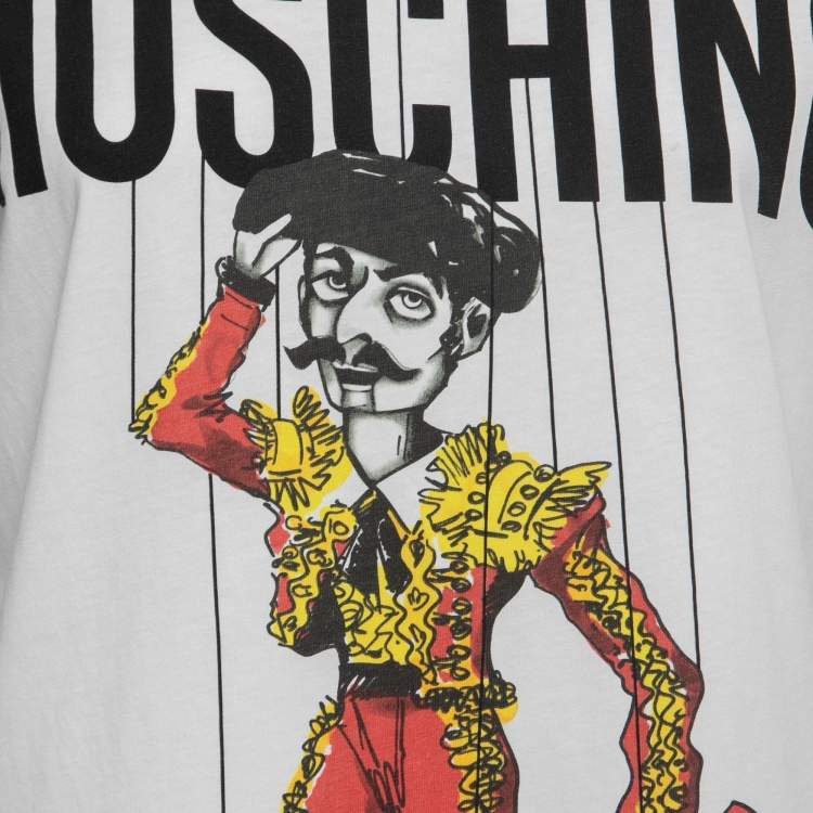 Pre Owned Moschino Couture White Matador Puppet Print Cotton Crew Neck T-shirt S