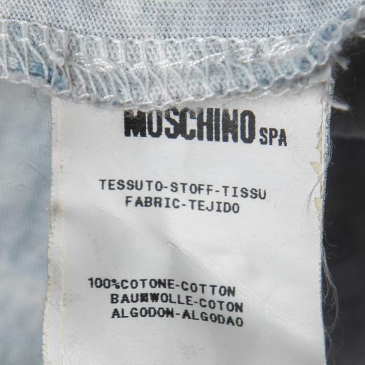 Pre Owned Moschino Couture Blue Denim Print Cotton Crew Neck T-Shirt XL