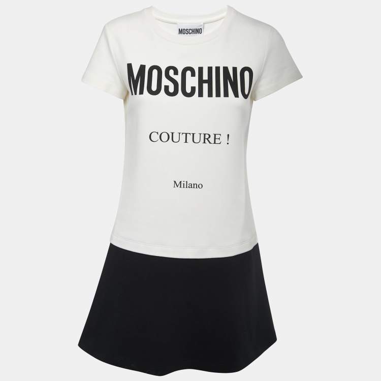 Moschino Couture White Cotton Knit Contrast Hem Mini Dress S Moschino Couture TLC