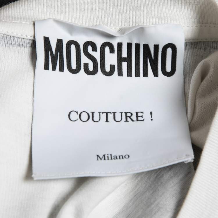 Pre Owned Moschino couture Monochrome Logo Printed Cotton Knit T-Shirt L