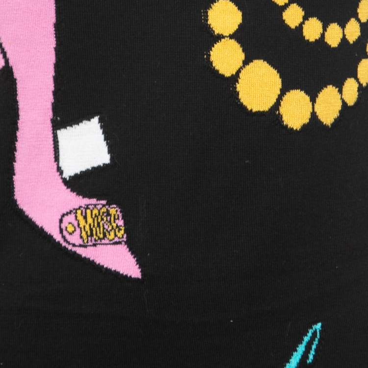 Pre Owned Moschino Couture Black Fashion Patterned Knit Sleeveless Mini Dress M