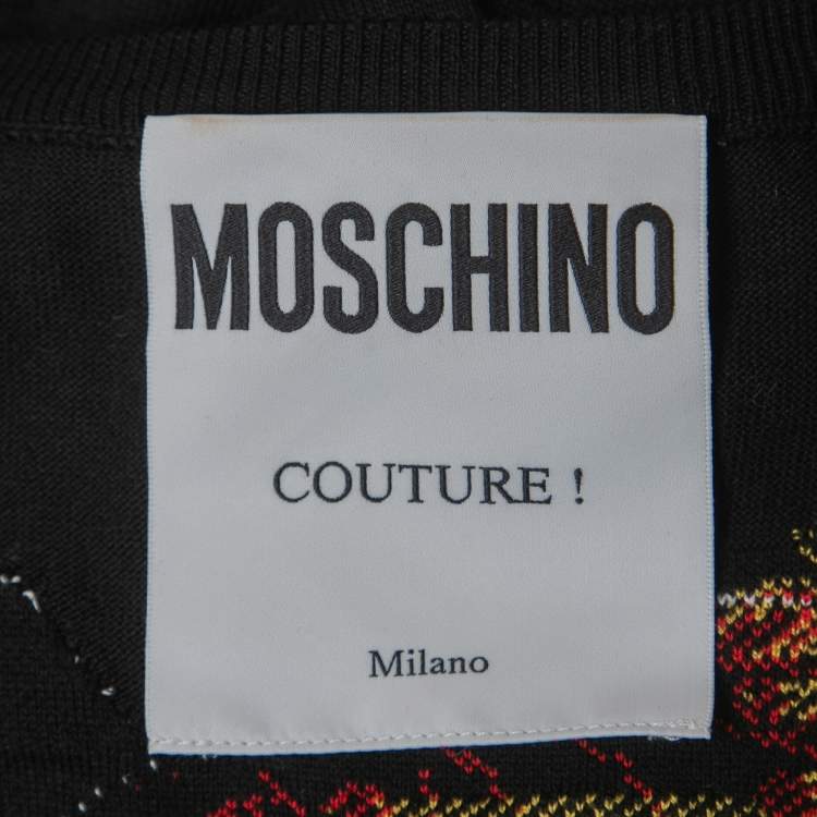 Pre Owned Moschino Couture Black Fashion Patterned Knit Sleeveless Mini Dress M