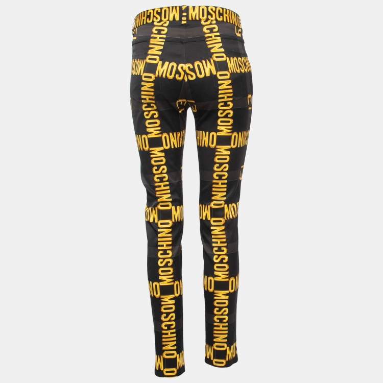 Pre Owned Moschino Couture Black Logo Print Stretch Crepe Pants M