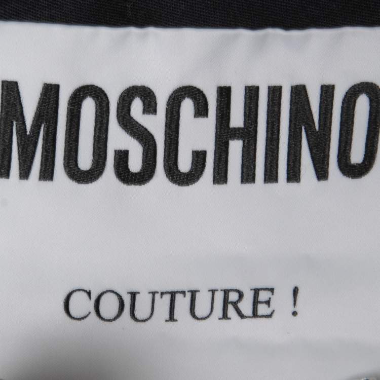 Pre Owned Moschino Couture Black Logo Print Stretch Crepe Pants M