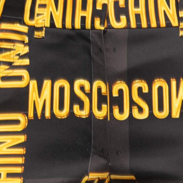 Pre Owned Moschino Couture Black Logo Print Stretch Crepe Pants M