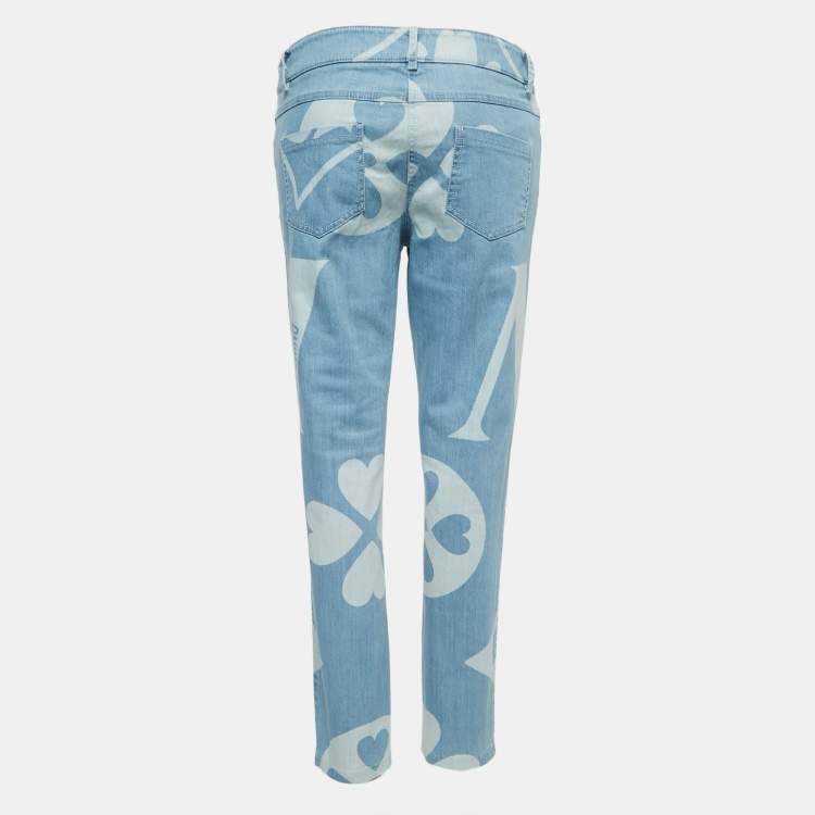 Pre Owned Moschino Couture Blue Logo Patterned Denim Jeans M Waist 32"