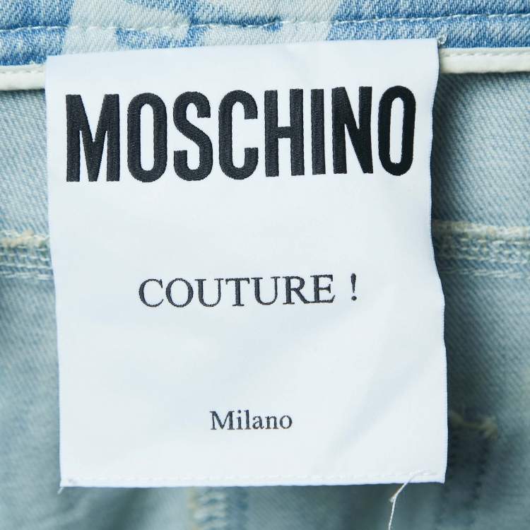 Pre Owned Moschino Couture Blue Logo Patterned Denim Jeans M Waist 32"