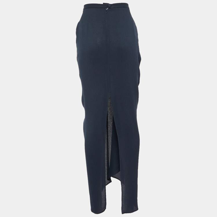 Pre Owned Moschino Couture Navy Blue Silk Chiffon Pleated Detail Maxi Skirt M