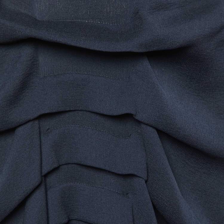 Pre Owned Moschino Couture Navy Blue Silk Chiffon Pleated Detail Maxi Skirt M