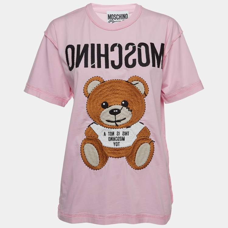 Moschino Couture Pink Embroidered Teddy Bear Cotton T-Shirt XXS Moschino  Couture