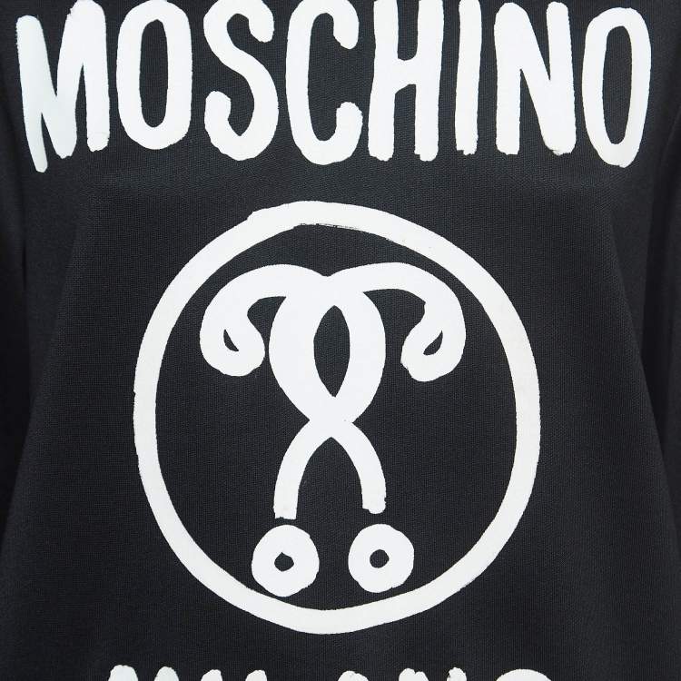 Pre Owned Moschino Couture Black Knit Chain Embellished Logo Print Sweatshirt M
