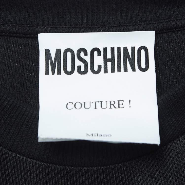 Pre Owned Moschino Couture Black Knit Chain Embellished Logo Print Sweatshirt M