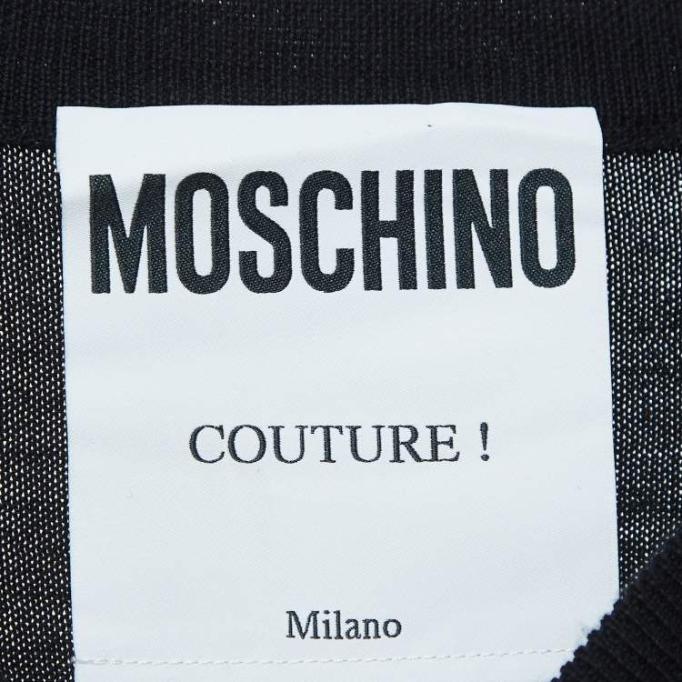 Pre Owned Moschino Couture Black Logo Detail Wool Sweater M