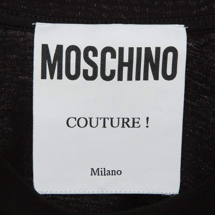 Pre Owned Moschino Couture  Black Logo Print Cotton Half Sleeve T-Shirt XS
