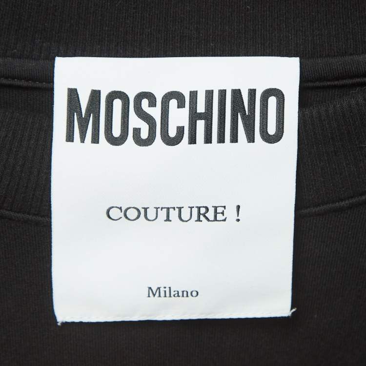 Pre Owned Moschino Couture Black Cherry Pie Print Cotton Long Sleeve Jumper Dress S