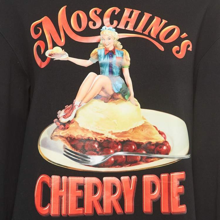 Pre Owned Moschino Couture Black Cherry Pie Print Cotton Long Sleeve Jumper Dress S