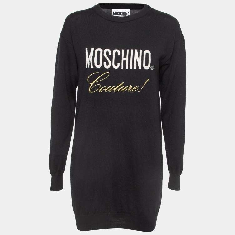 Moschino Couture Black Logo Intarsia Knit Crewneck Mini Dress XS Moschino Couture The Luxury Closet