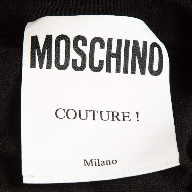 Pre Owned Moschino Couture Black Logo Intarsia Knit Crewneck Mini Dress XS