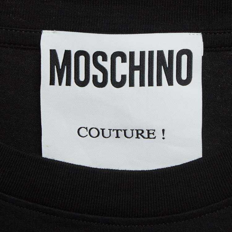 Pre Owned Moschino Couture Black Logo Embroidered Cotton Half Sleeve T-Shirt M