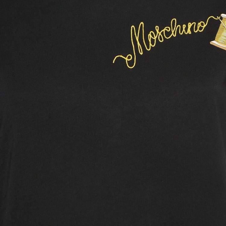 Pre Owned Moschino Couture Black Logo Embroidered Cotton Half Sleeve T-Shirt M