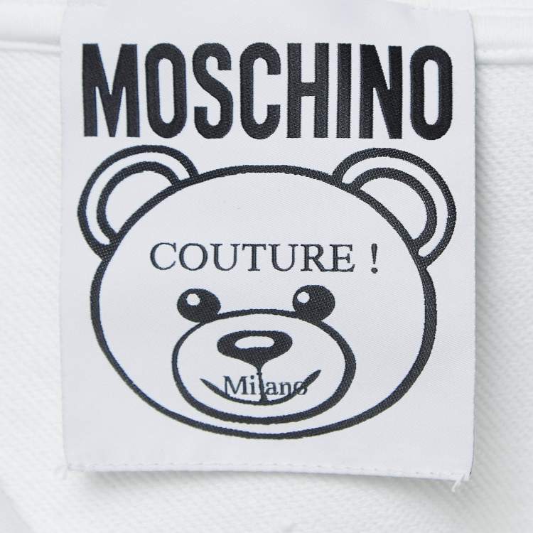 Pre Owned Moschino Couture White Teddy Print Cotton Hoodie S