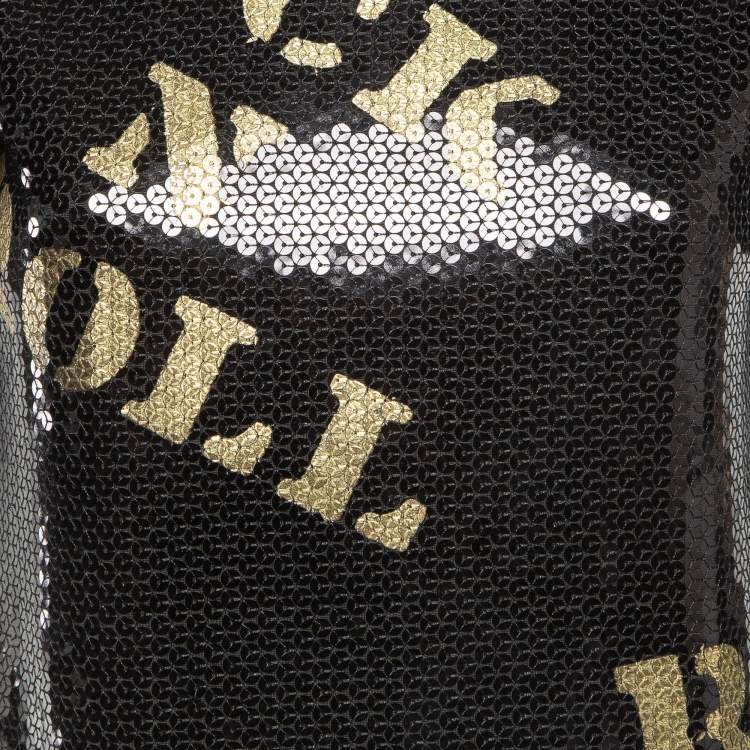 Pre Owned Moschino Couture Black Rock and Roll Sequin T-Shirt XS