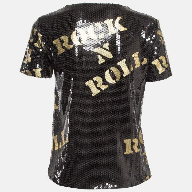Pre Owned Moschino Couture Black Rock and Roll Sequin T-Shirt XS
