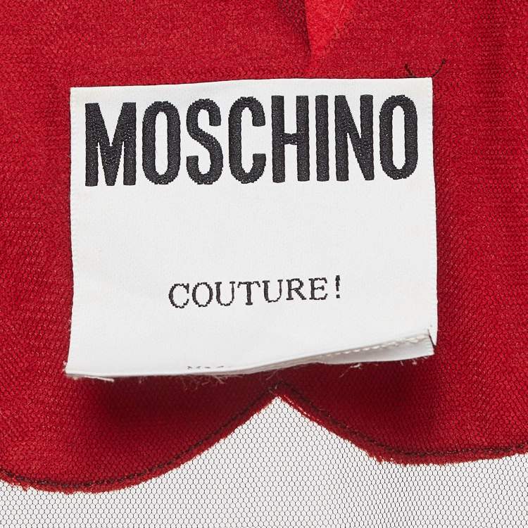 Pre Owned Moschino Red Heart Applique Wool and Tulle Sheer Coat S