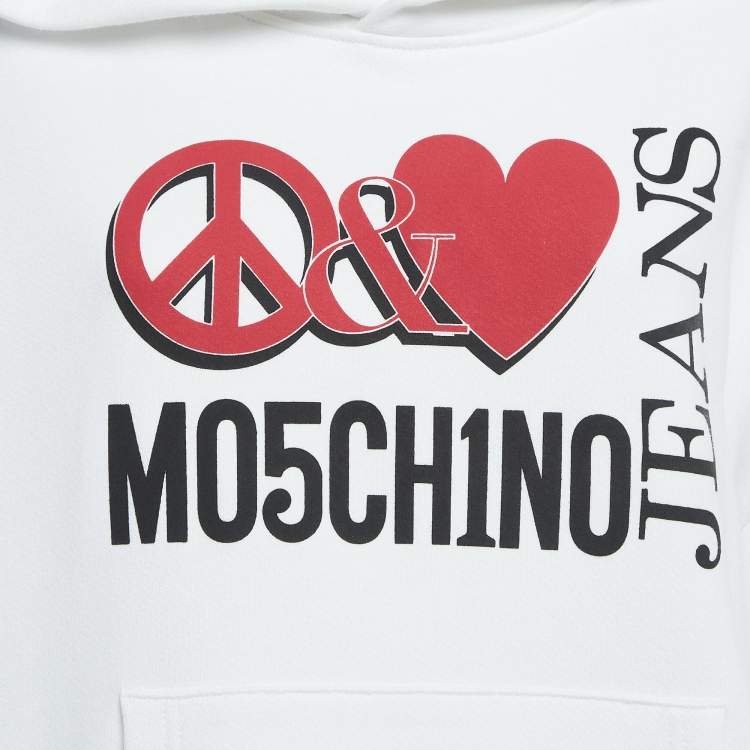 Pre Owned Moschino Mo5ch1no Jeans White Peace & Love Print Cotton Hoodie M