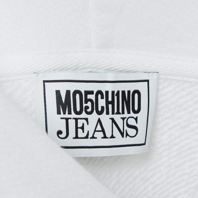 Pre Owned Moschino Mo5ch1no Jeans White Peace & Love Print Cotton Hoodie M