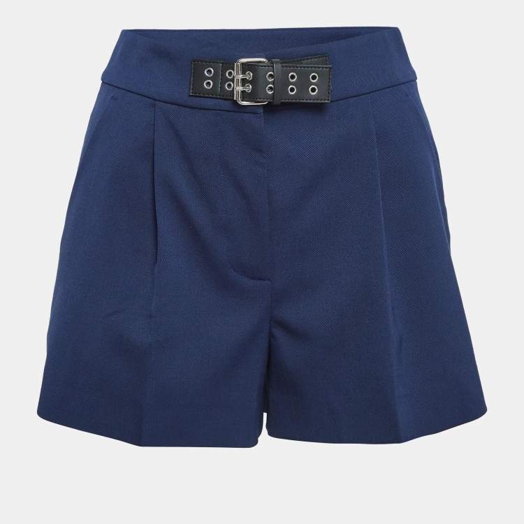 Pre Owned Moschino Mo5ch1no Jeans Navy Blue Gabardine Buckle-Up Shorts S