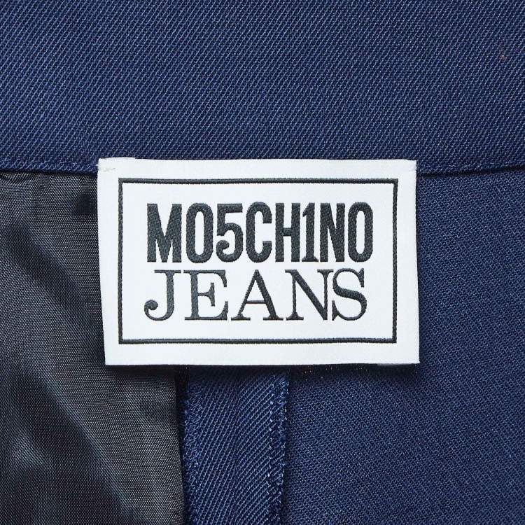 Pre Owned Moschino Mo5ch1no Jeans Navy Blue Gabardine Buckle Detail Shorts S