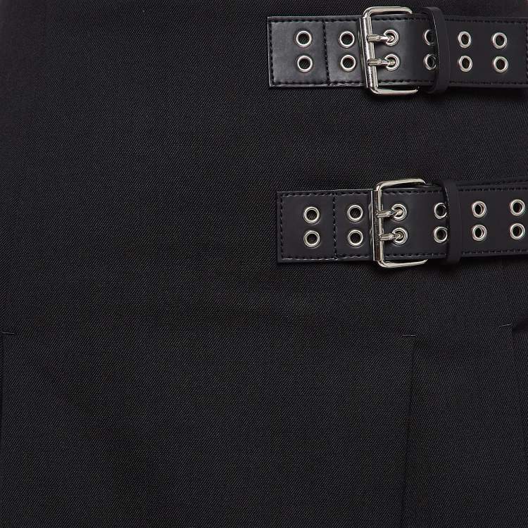Pre Owned Moschino M05CHIN0 Black Pleated Buckle Detail Skirt M