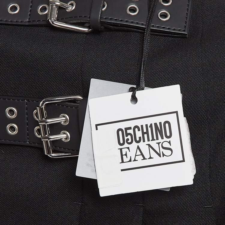 Pre Owned Moschino M05CHIN0 Black Pleated Buckle Detail Skirt M