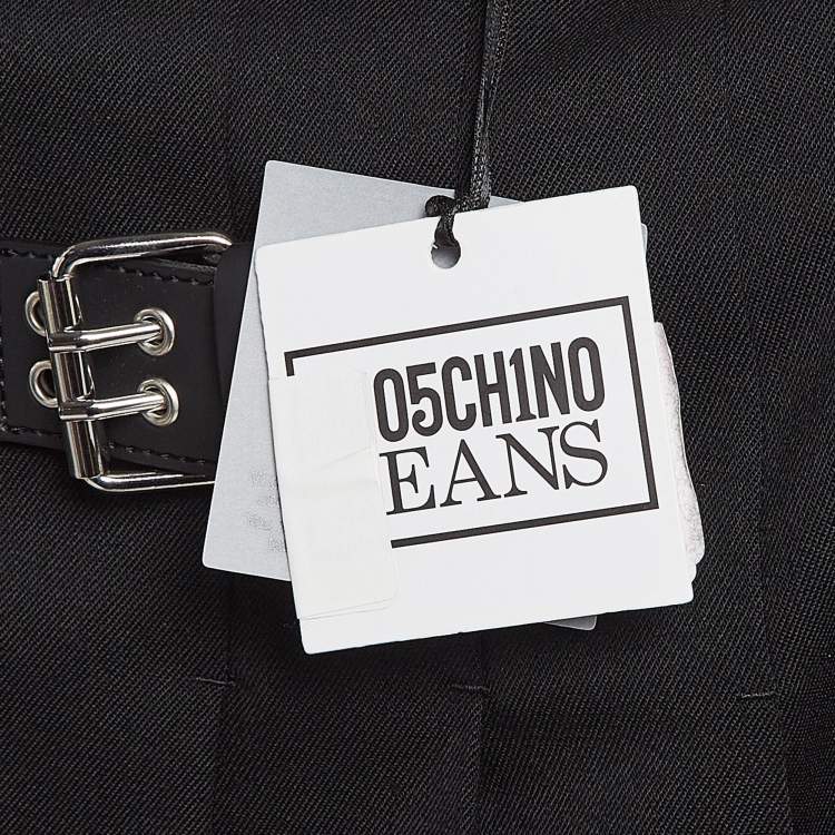 Pre Owned Moschino M05CHIN0 Black Pleated Buckle Detail Skirt M