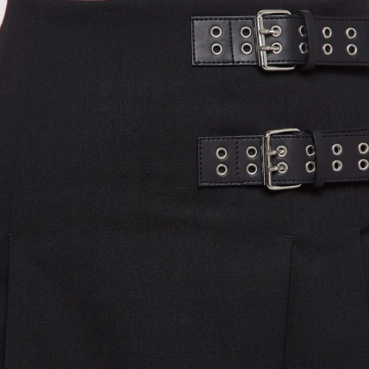Pre Owned Moschino M05CHIN0 Black Pleated Buckle Detail Skirt M