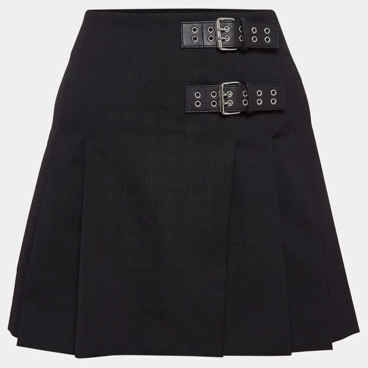 Pre Owned Moschino M05CHIN0 Black Pleated Buckle Detail Skirt M