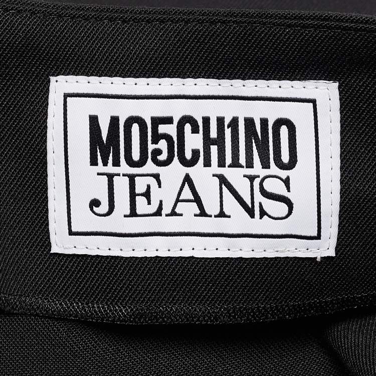 Pre Owned Moschino Jeans Black Wool Blend Pleated Buckle Detail Mini Skirt M