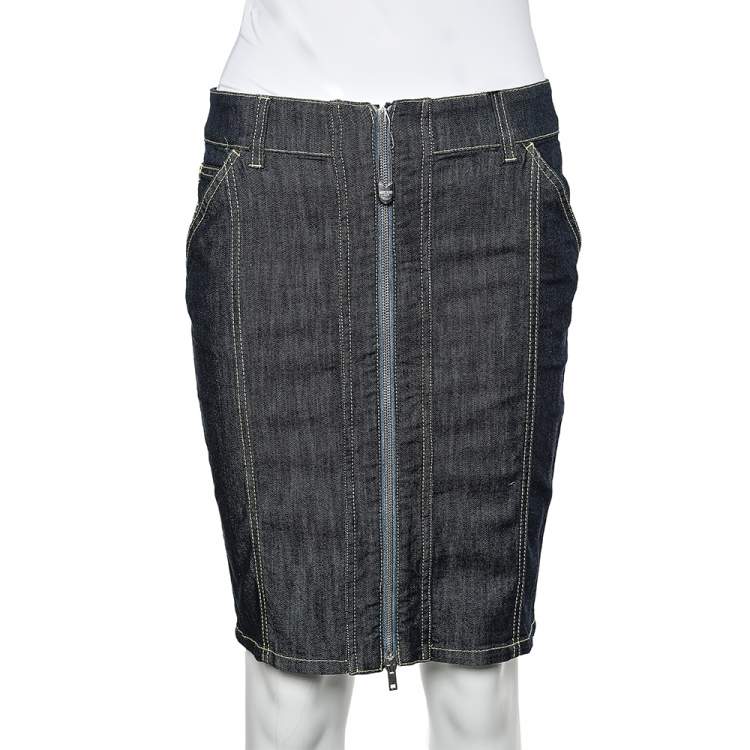 مملوكة مسبقًا Moschino Jeans Navy Blue Zip Up Mini Skirt L