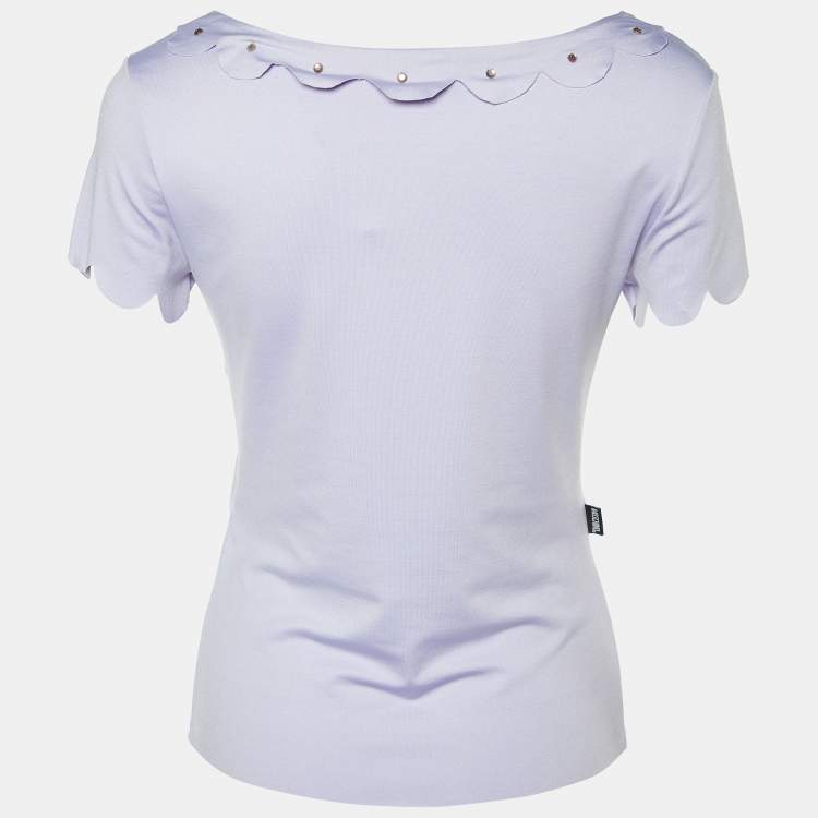 Pre Owned Moschino Jeans Purple Jersey Scallop Detail Top M