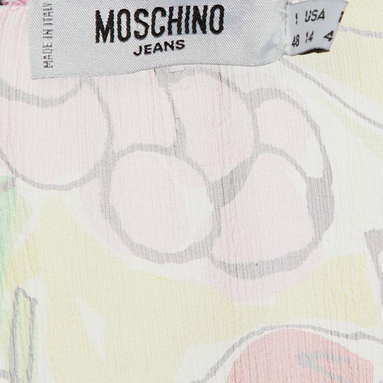 مملوكة مسبقًا Moschino Jeans Multicolor Fruits Print Silk V-Neck Blouse L