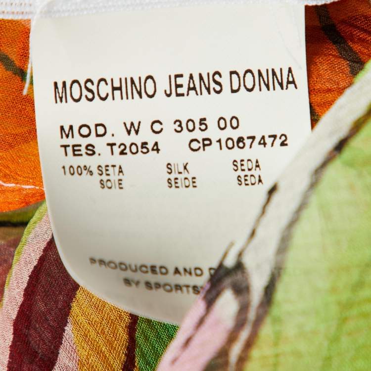 مملوكة مسبقًا Moschino Jeans Multicolor Fruits Print Silk V-Neck Blouse L