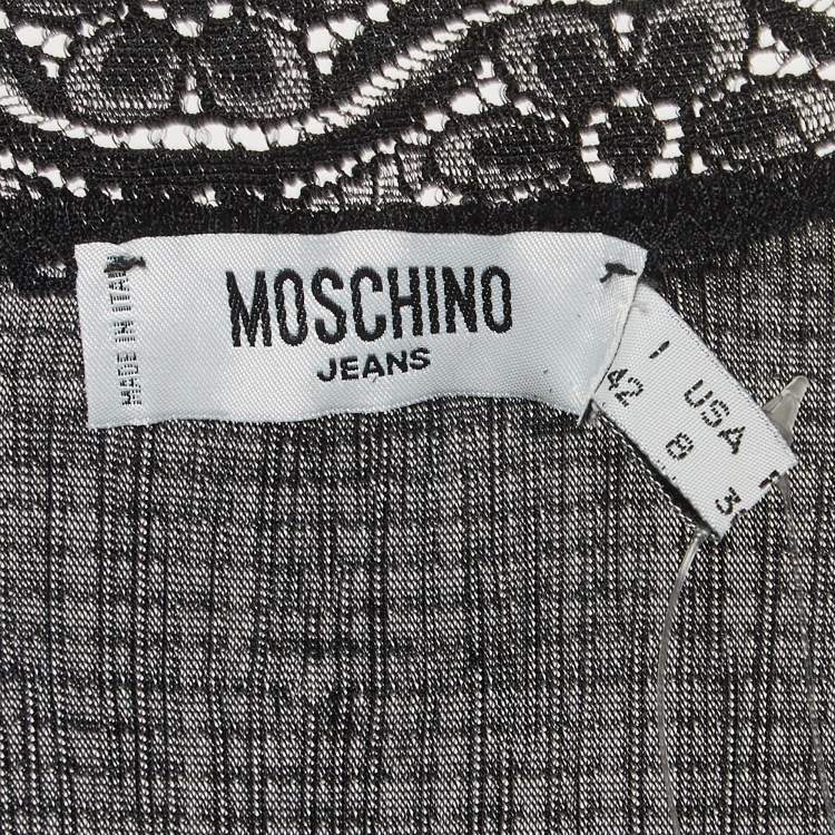Pre Owned Moschino Jeans Black Lace Trim Stretch Crepe Sleeveless Mini Dress M 