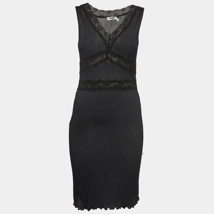 Moschino Jeans Black Lace Trim Stretch Crepe Sleeveless Mini Dress M Moschino Jeans The Luxury Closet