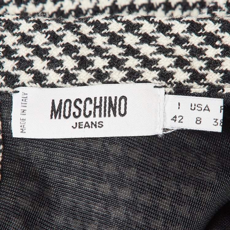 مملوكة مسبقًا Moschino Jeans Black/White Houndstooth Wool Blend Mini Dress M
